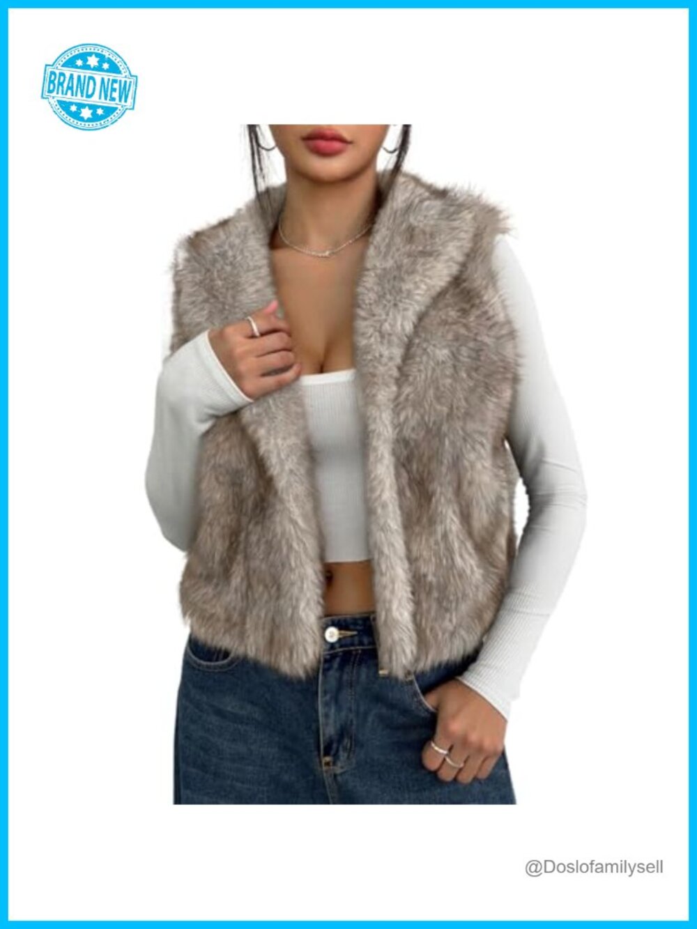 Women's Faux Fur Vest Sleeveless Open Front Cropped Cardigan